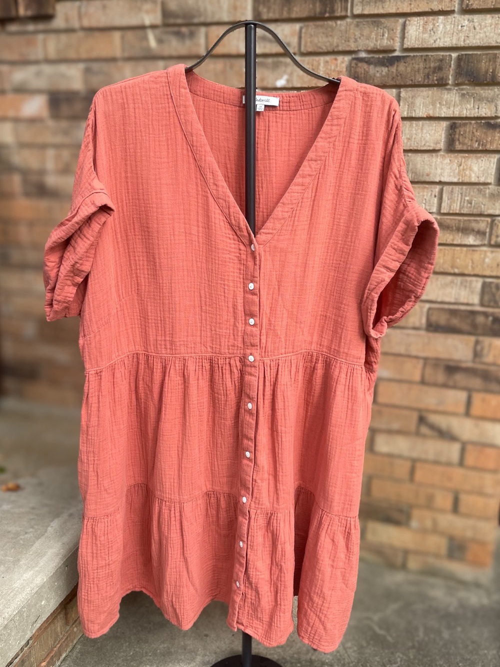 Madewell 2X Burnt Coral Double Gauze Tiered Mini Dress 100% Cotton